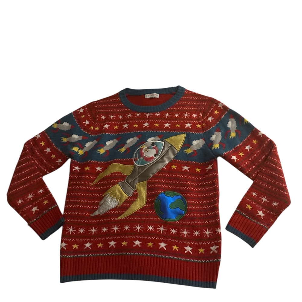 Holiday Hype Santa Rocket Pattern Men's Sweater